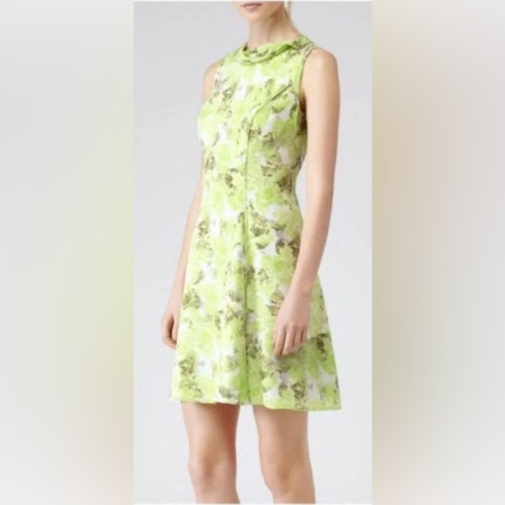 $425 REISS Montgomery Watercolor Green Floral 100% Silk Dress